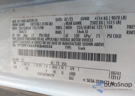 2023 Ford Transit из США, поврежденный, VIN 1FTBR1X8XPKB46534